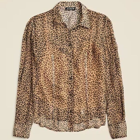 J.Crew Women's Leopard-Print Button-Up Shirt M Multicolor Long Sleeve - Picture 2 of 7